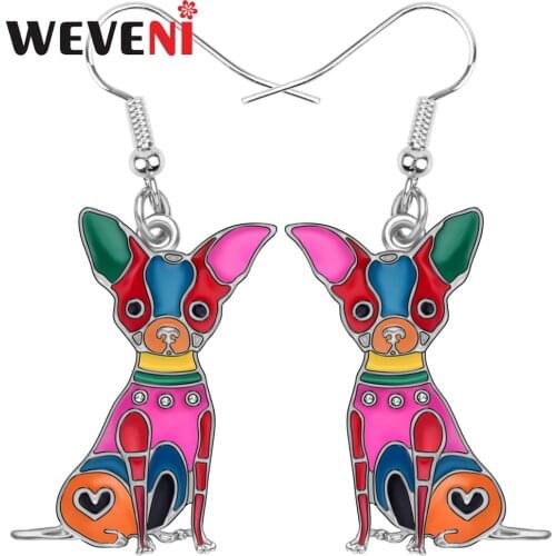 WEVENI Fashion Big Long Enamel Alloy Chihuahuas Dog Dangle Drop Earrings 2018 News Fashion Ladies Jewelry For Girls Women Teen