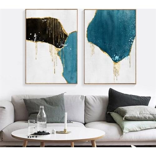 Modern Abstract Blue Plus Black Stitching HD Poster Printing Living Room Background Wall Home Decoration Painting Canvas Art