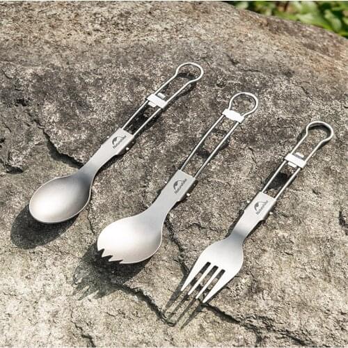 Naturehike Titanium Dinnerware Portable Folding Spoon Fork Steak Knife Set Travel Cutlery Kitchen Chopsticks Tableware with Bag