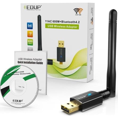 EDUP 600M USB WIFI Bluetooth 4.2 Adapter Dual Band 2.4Ghz/5Ghz Wireless Wi-Fi Network Card Receiver 802.11b/n/g/AC for PC Laptop