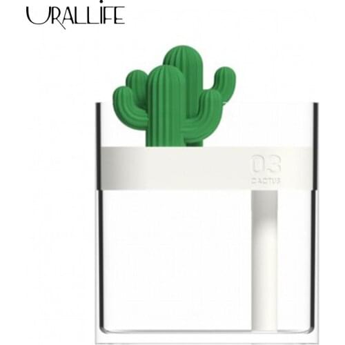 Urallife 160ML Ultrasonic Air Humidifier Clear Cactus Color Light USB Mini Cute Diffuser Car Air Purifier Diffuser Mist Maker