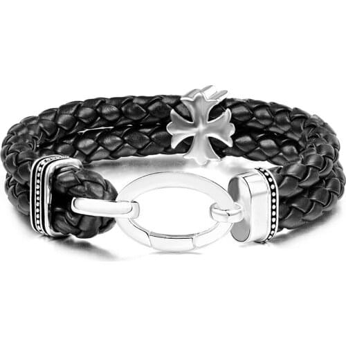 Vintage Ethnic Black/Brown Leather Wrap Bracelets Jewelry For Men Hiphop/Rock Style Hand Made Double Strand Bracelet SBR039