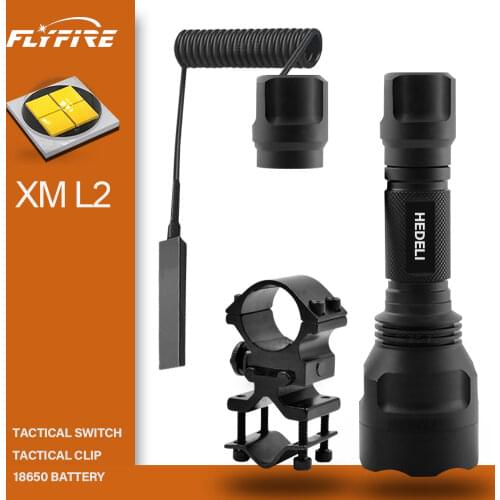 Hunting Flashlight 1 Mode Torch Lintern T6/L2 Tactical Flashlights 18650 Aluminum C8 Waterproof Lamp Gun Mount rechargeable