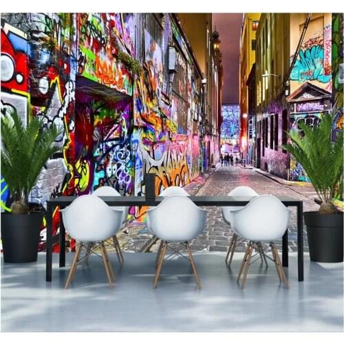 XUESU Custom wallpaper mural street graffiti personality art 3D three-dimensional space bar decoration 8D wall covering