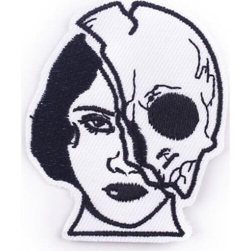 Women And Skull Embroidery Badges Biker Patches On Clothes Iron On Patches For Clothing Punk Rock Back Patch Applique Stripes