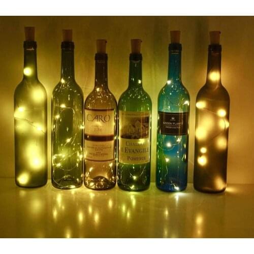 10pcs Battery Powered Garland Wine Bottle Light with Cork 2M 20 LED Copper Silver Wire Fairy light String for Party Wedding Deco