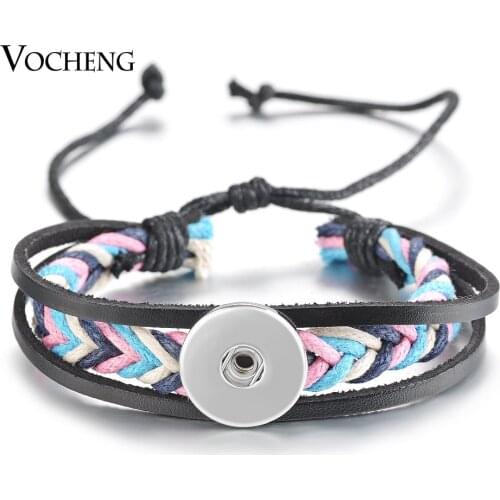 2 Colors Vocheng Ginger Snap Button Jewelry Braid Genuine Leather Bracelet for 18mm NN-512