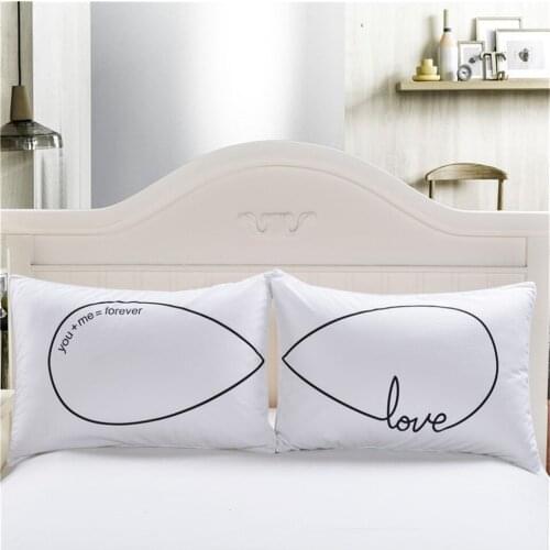 2pcs/set Rectangle Bed Pillowcase Cover for Bedding Print Couple Lover Soft 50cmx75cm / 50cmx90cm Pillow Case White Color