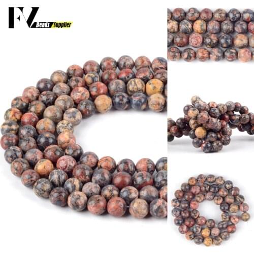 4-12mm Natural Leopard Skin Jaspers Loose Spacer Round Stone Beads For Jewelry Making DIY Bracelets Necklace Needlework 15"