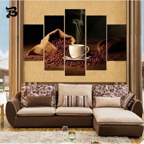 5 Piece Combination Canvas Painting Wall Art Modern Nordic Posters and Prints Coffee Bean Pictures for Living Room Home Decor