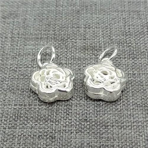 5 Pieces 925 Sterling Silver Hollow Rose Charms 3D for Necklace Bracelet