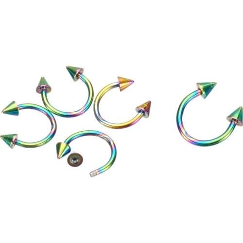 50pcs/LOT Free Shipping Rainbow Colors Surgical Steel Earring Spike Cone Nipple/Nose Labret Piercing Rings Bars Horseshoes 16G