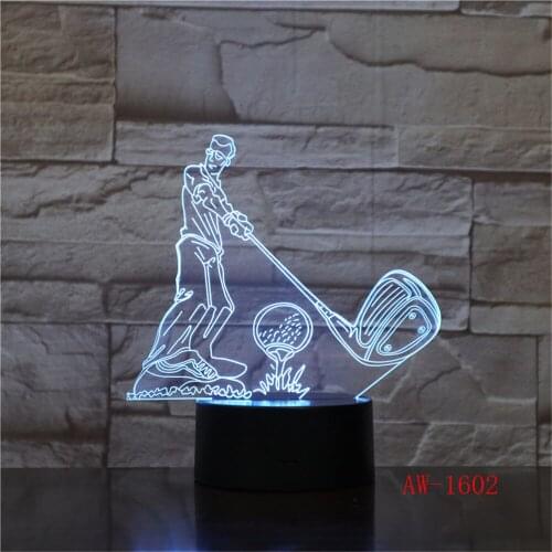 7 Color Change Kids Gifts Table Lamp 3D Playing Golf Man Modelling Led Golfer Night Lights Usb Baby Sleep Lighting AW-1612