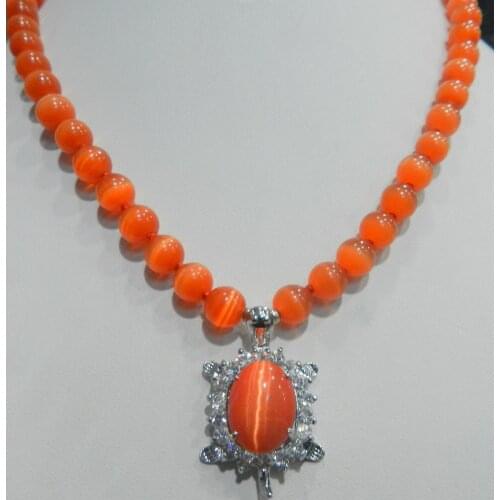 8mm Red Sri Lanka Moonstone Gems Tortoise Pendant Necklace jade