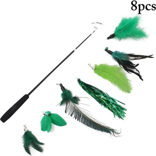 8pcs Pet Cat Toy Cat Wand Toy Set Interactive Fake Feather Kitten Toy Cat Teaser Toys Cats Rod Pet Cats Toys Stick