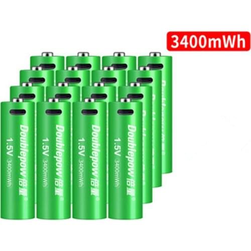 16pcs/lot New 1.5v 3400mWh AA rechargeable battery USB AA rechargeable lithium battery fast charging via Micro USB cable