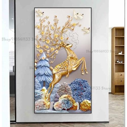 Diamond Painting Full Round Diamond Mosaic Golden Deer Rhinestones Pictures Diamond Embroidery Cross Stitch Art Craft GG1960