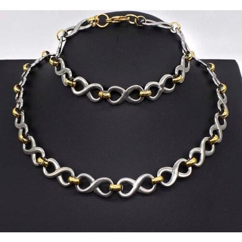 AMUMIU Stainless Steel Men Women Necklace Bracelet Jewelry Set Chain Link Jewellery JS249
