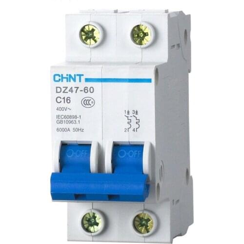 Free shipping Circuit breaker DZ47 2P 16A Open air switch household short-circuit protector 16A