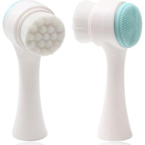 Double Side Silicone Facial Cleanser Wash Brush Soft Mild Fiber Face Cleaning Portable Size Face Massage Beauty Tool