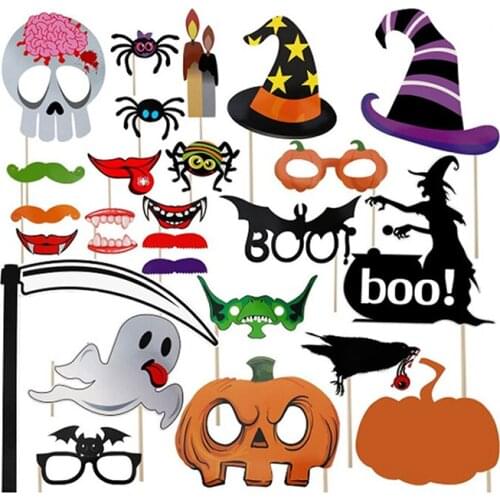 Halloween Party Photo Props Pirate Paper Beard Eyeball Crow Creative Funny Decoration Supplies Props