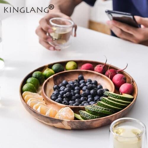 KINGLANG Nut Plate Home Sitting Room Candy Snacks Melon Seed Box Creative Fruit Plate Wooden Partition Dry Fruit Plate