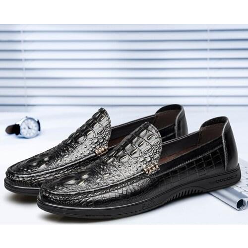 Classic Loafers Men Genuine Leather Crocodile Pattern Shoes Business Flat Dress Shoes Mens Designer Slip on wedding Party Shoes
