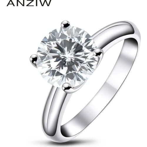 ANZIW 925 Sterling Silver 2.65ct Round Cut Engagement Ring for Women Sona Simulated Diamond Anniversary Solitaire Ring