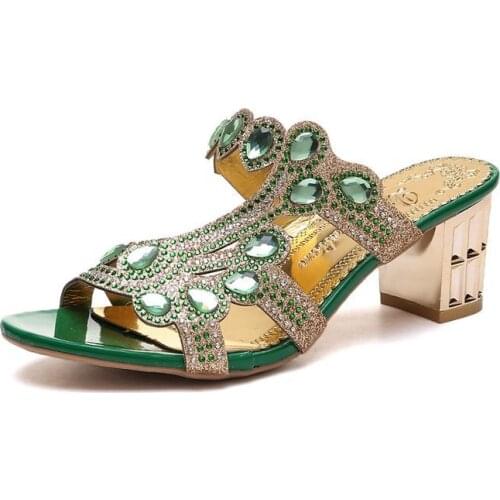 Summer Sandals New Korean Rhinestone Chunky-Heel Cutout Yi Zi Tuo Fish Mouth Beach Sandals and Slippers Female L Sandals