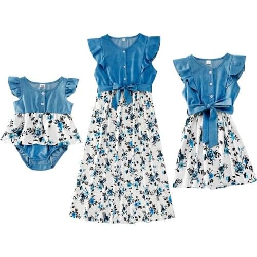 Summer Family Matching Clothes Sets Sleeveless Floral Dress For Mom And Daughter Dress Family Look