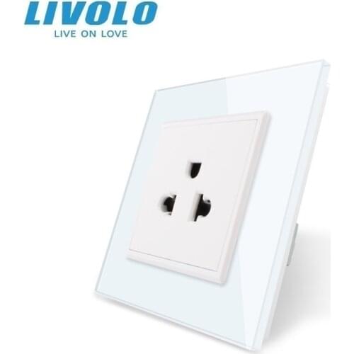 Livolo US Standard Power Socket, White Crystal Glass Panel, 110~250V 16A Wall Power Outlet, VL-C7C1US-11