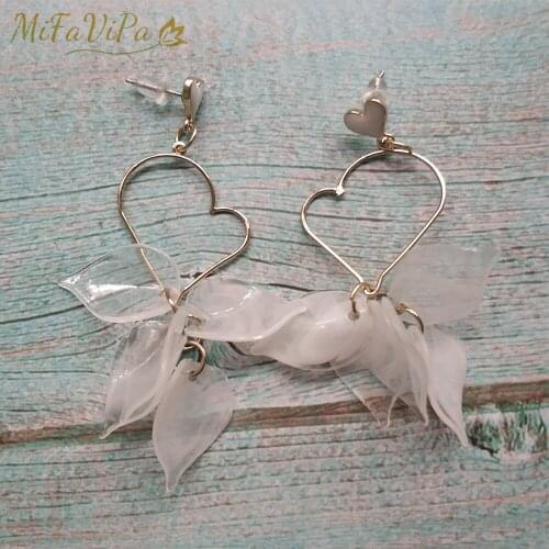 MiFaViPa Bohemia Handmade Earring Long Crystal Tassel Sweet Korean Leaf Earring Dangle Trendy Heart Shaped Earrings Drop