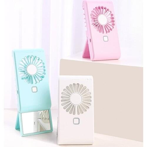 3 wind Speed adjustable Mini Fan Phone Shape Portable USB Charging Cooling Fan with Stand Makeup Mirror Easy to carry for Outdoo