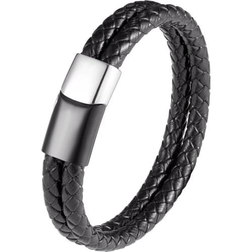 Fashion Genuine Leather Braid Charm Bracelet Magnetic Buckle Clasps Vintage Women Male Bracelets & Bangles Men Jewelry Gift