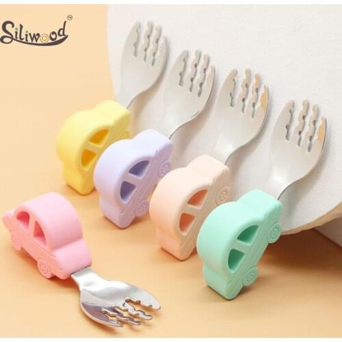 Baby Spoons Forks Feeding Dishes Tableware For Children Flatware Cutlery Spoon Silicone Tools For Kid Utensils Spoon Forks Set