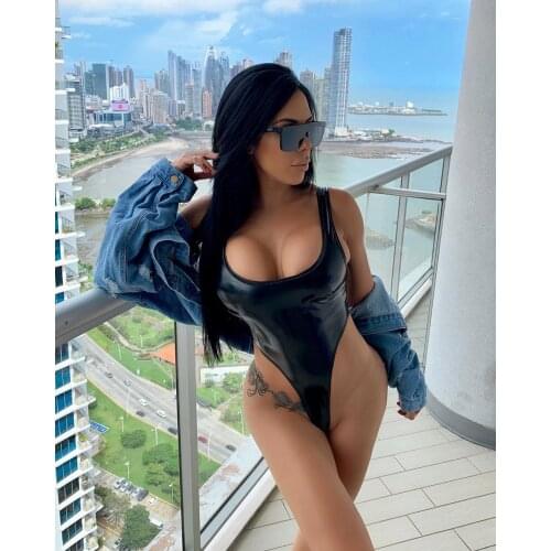 New women solid bright leather fabric explosion bikini hot sale swimsuit swimwear