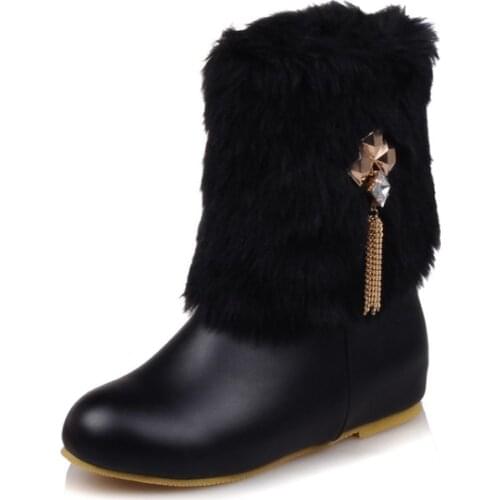 New Winter Women Boots Fur Snow Boots Genuine Leather Mid-calf Boots Female Waterproof Warm Flat Boots big size 34-46 665