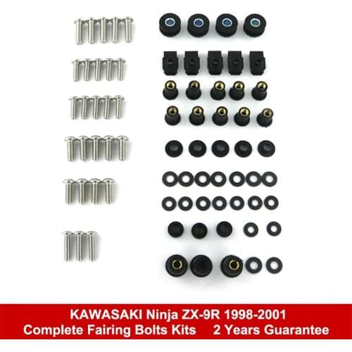 Fit For Kawasaki Ninja ZX-9R 1998-2001 Motorcycle Complete Full Fairing Bolts kit Cover Bolts Screws Nuts Clips Stainless Steel