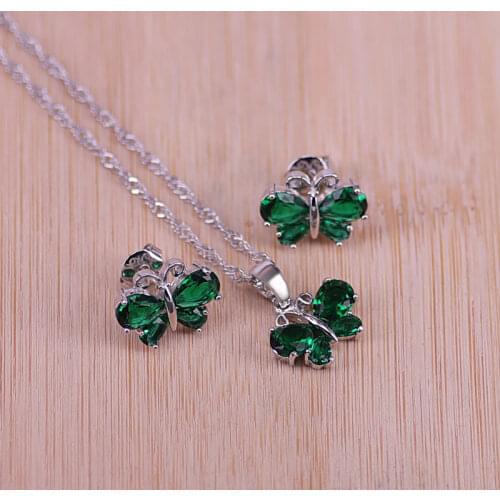 Risenj promotion butterfly top cubic zirconia silver color jewelry earrings necklace pendant set pretty gift for women