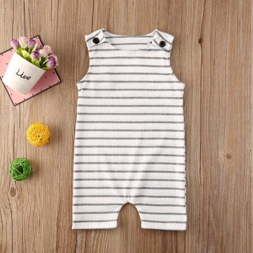 Pudcoco Newborn Baby Boy Girl Clothes Summer Sleeveless Striped Pocket Knitted Cotton Romper Jumpsuit One-Piece Sunsuit Summer