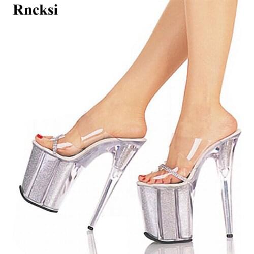 Rncksi New 20cm High Heel Lady Shoes Sexy Women Slippers Peep Toe Dance Clubbing Pole Dance Party Shoes Slippers