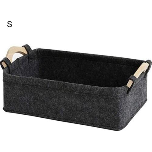 Durable Felt Home Storage Basket Sundries Books Magazines Organizer Box with Wood Handle Sundries Organizer Dark Gray 3 Sizes