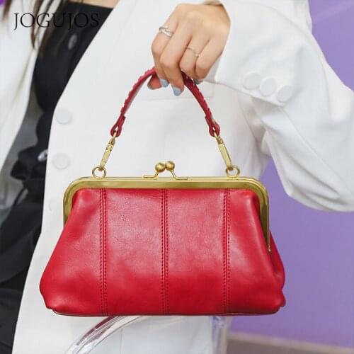 Europe And The United States Retro Agio Layer Cowhide Leather Shell Lock Women Handbag Solid Color Leisure Fashion Shoulder Bags