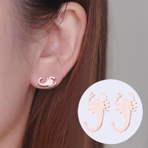 Hfarich Stainless Steel Punk Rose Gold Scorpion Piercing Earrings Constellation Scorpio Accessories for Women Birthday Gift