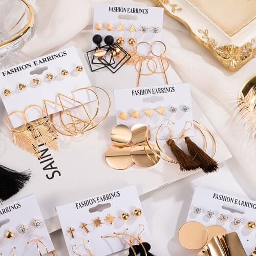 Womens Earrings Set Pearl Crystal Earrings For Women Vintage Boho Tassel Acrylic Earring Fashion Jewelry 2020 Geometric Earings