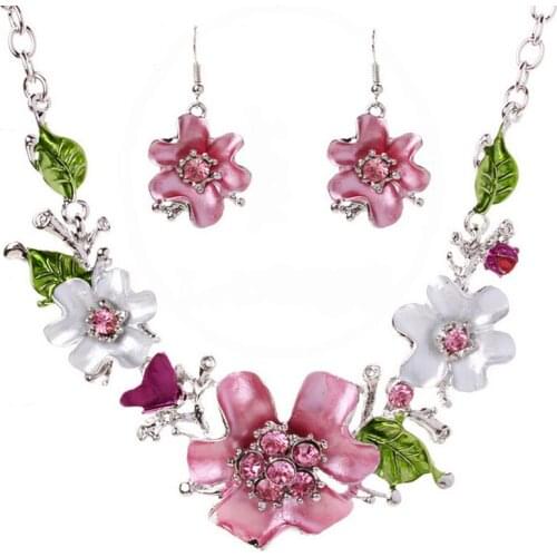 New Fashion Wedding Bridal Zirconia Jewelry Sets For Women Romantic Flower Choker Elegant Pearl Necklaces Earrings Bijoux Gift