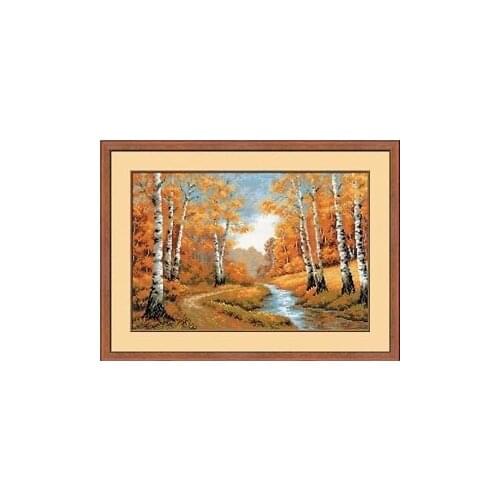 Gold Collection Lovely Counted Cross Stitch Kit The Golden Grove Birch Tree Forest River riolis 1155