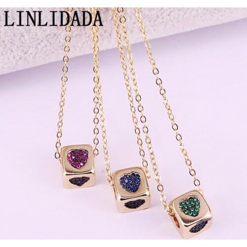 10Pcs Gold Color CZ Micro Pave Heart Cube Square Spacer Connector Beads Charm Necklace