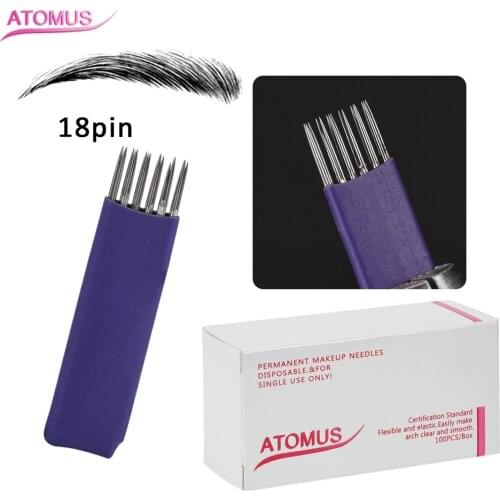100pcs 18pin Disposable Sterilized Needle Micro Blade Shading Eyebrow Microblading Tattoo Needles For Permanent Makeup