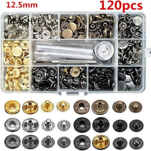 120Set 12.5mm Metal Press Studs Sewing Button Push Buttons With Tool Snap Fasteners Kit Press Studs Leather Bag Jacket Clothes